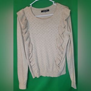 Sugar Lip Beige Ruffle Knit Sweater Sugarlips Iceland Pointelle Women Size XL